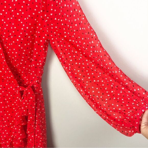 BANANA REPUBLIC | NEW Heart Print Red Wrap Style Mini Dress Women’s Size 2 - Picture 8 of 13